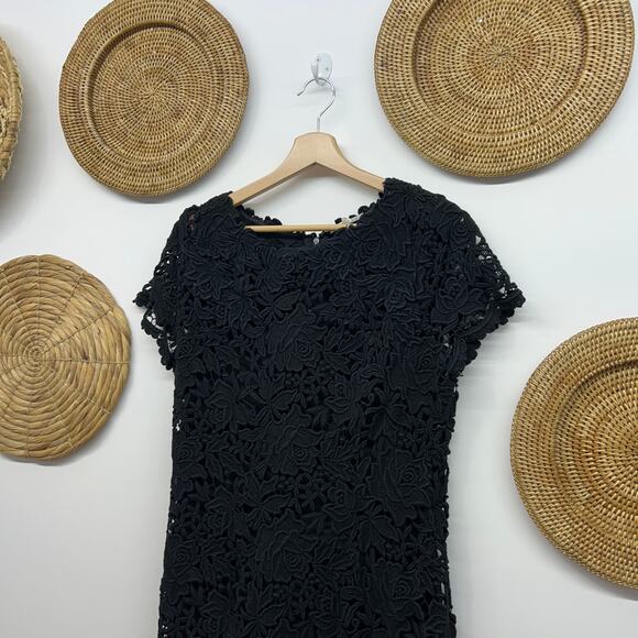 Elie Tahari Neutral Black Lace Layered Short Sleeve Below Knee Midi Dress 12 - Picture 1 of 7